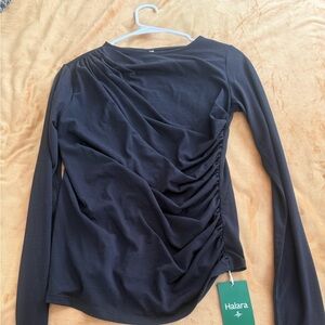 HALARA NWT Women's Black Ruched Long Sleeve Top